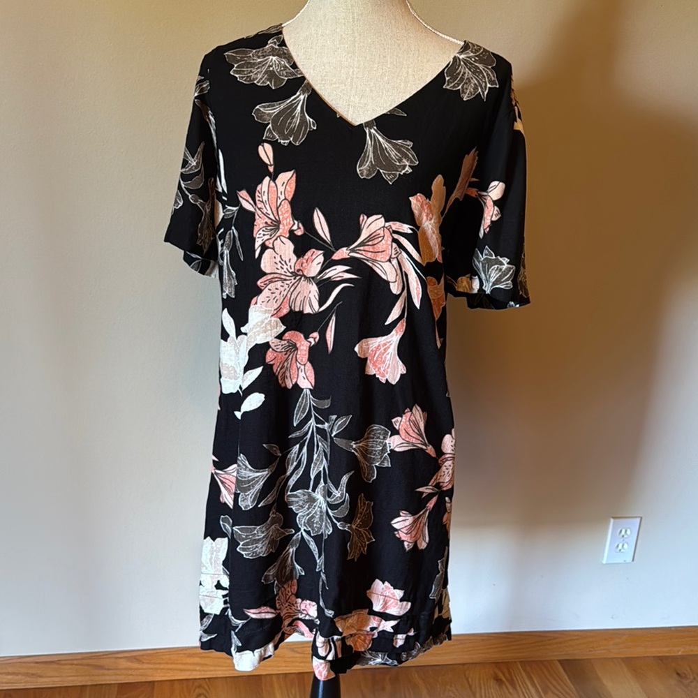 Nicole Miller Black and Pink Floral Mini Dress